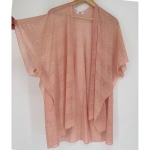 Ardene Kimono Cardigan Womens OS Peach Crochet Mesh Open Knit Boho Beach Coverup